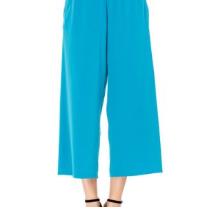 Sky Blue Pockets Cotton-blend Casual Wide Leg Pants