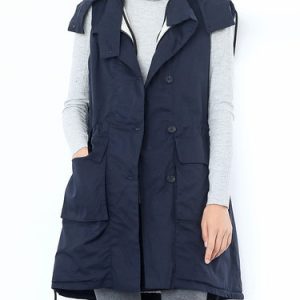 Sleeveless Cotton Buttoned Hoodie Coat