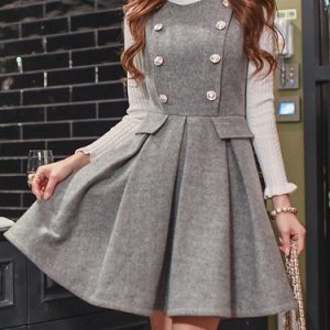 Sleeveless Elegant Buttoned A-line Plain Midi Dress