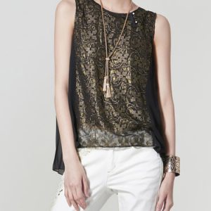 Sleeveless Embroidered Abstract Casual Tank