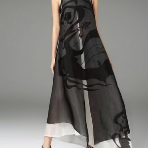 Sleeveless Graphic Printed Vintage Asymmetrical Maxi Dress