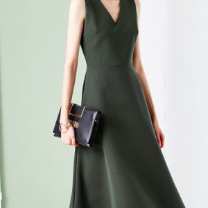 Sleeveless Polyester Plain Vintage Midi Dress