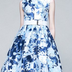 Sleeveless Vintage Floral-print Midi Dress