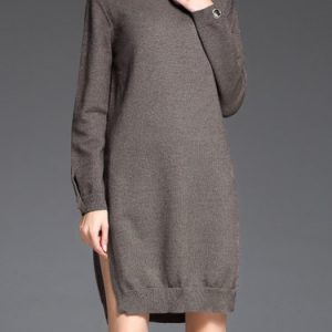 Slit Knitted Casual Shift Solid Knitted Sweater Dress