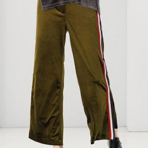 Slit Stripes Casual Plain Wide Leg Pants