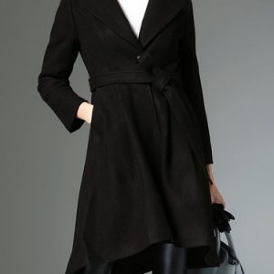 Solid A-line Elegant Lapel Long Sleeve Coat