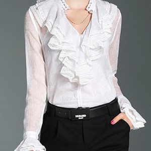 Solid Frill Sleeve Stand Collar Ruffled Long Sleeve Bodysuit with Camis