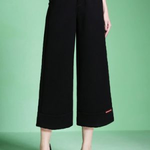 Solid Knitted Casual Wide Leg Pants