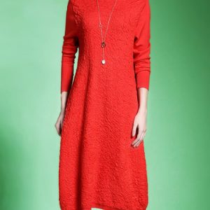 Solid Knitted Long Sleeve Turtleneck Midi Dress