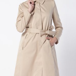 Solid Long Sleeve Simple Trench Coat with Pockets