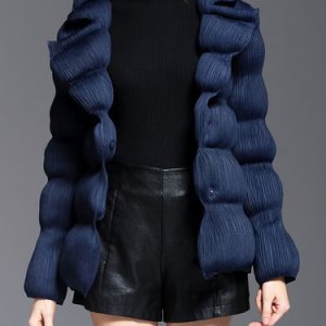 Solid Pleated Long Sleeve Cocoon Coat