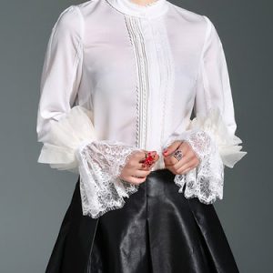 Solid Silk Elegant H-line Frill Sleeve Blouse