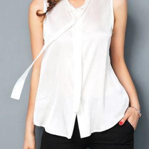 Solid Silk Sleeveless Bow H-line Tanks