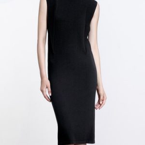 Solid Simple Sleeveless Knitted Midi Dress