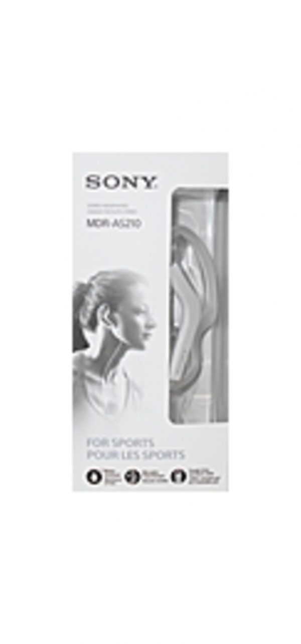 Sony AS210 Sport In-ear Headphones - Stereo - White - Mini-phone - Wired - 16 Ohm - 17 Hz 22 kHz - Gold Plated - Earbud, Over-the-ear - Binaural - In-