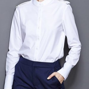 Stand Collar Polyester Simple Long Sleeve Blouse