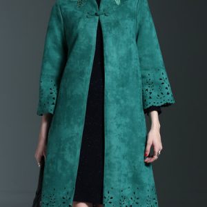 Stand Collar Vintage 3/4 Sleeve Embroidered Coat