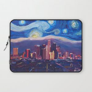 Starry Night in Los Angeles - Van Gogh Inspirations with Skyline and Mountains Computer Cover by artshop77 - Laptop Sleeve - 13"