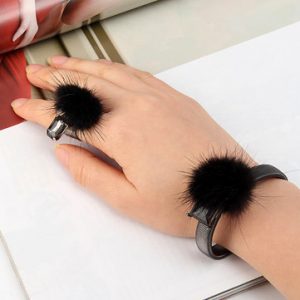 Statement Mink Fur Ball Crystal Open-end Ring Bracelet