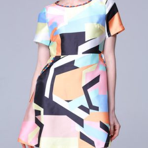 Statement Short Sleeve Geometric Crew Neck Sheath Mini Dress