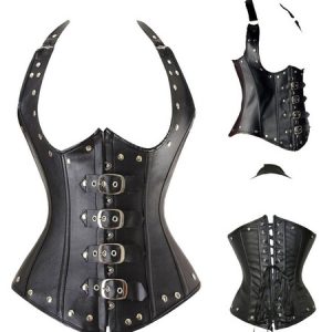 Steampunk Corset Costume Rivet Metallic Buckle Lace Up PU Corset