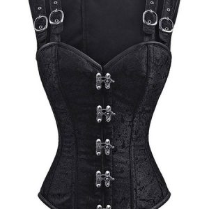 Steampunk Corset Halloween Costume Women Black Jacquard Top