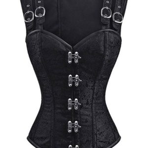 Steampunk Corset Halloween Costume Women Black Jacquard Top