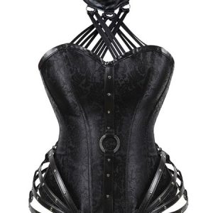 Steampunk Costume Halloween Gothic Halter Faux Leather Steel Boned Bustier Corset