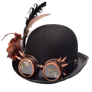 Steampunk Goggle Hat Halloween Costume Black Feather Gear Rivet Accessories