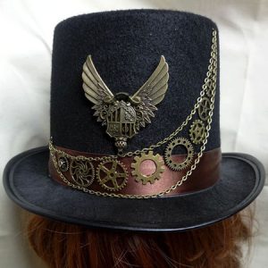 Steampunk Halloween Costume Top Hat Black Gear Metal Wings Accessory