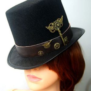 Steampunk Halloween Costume Women Hat Black Gear Metal Wings Top Hat Accessory