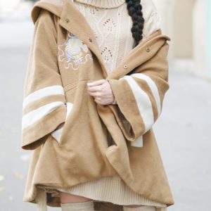 Stripes A-line Long Sleeve Embroidered Casual Coat