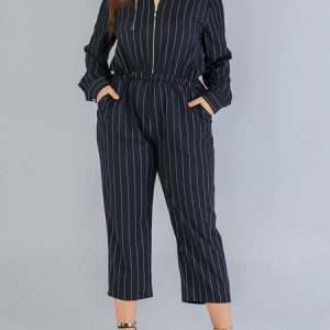 Stripes Dark Navy Jumpsuit Plus Size Clothes For Women