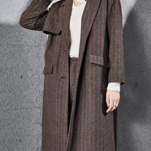 Stripes Lapel Long Sleeve Buttoned Casual Coat