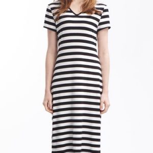 Stripes Printed Casual Short Sleeve Midi Dress