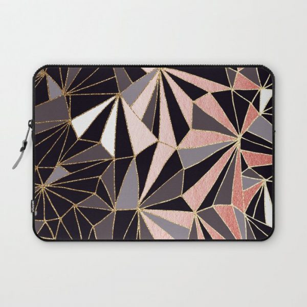 Stylish Art Deco Geometric Pattern - Black, Coral, Gold #abstract #pattern Computer Cover by Dominique Vari - Laptop Sleeve - 13"