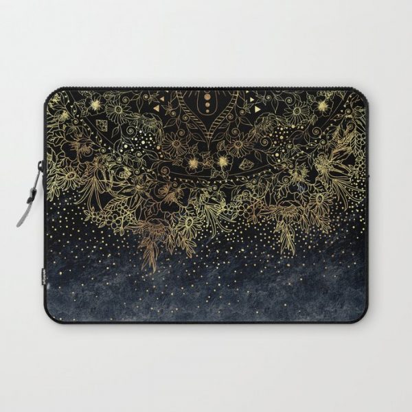 Stylish Gold floral mandala and confetti Computer Cover by InovArtS - Laptop Sleeve - 13"