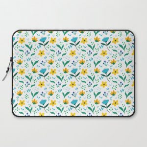 Summer flowers in yellow and blue in white background Computer Cover by Karin Star Illustration - Laptop Sleeve - 15"