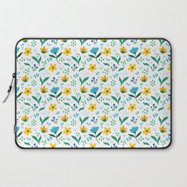 Summer flowers in yellow and blue in white background Computer Cover by Karin Star Illustration - Laptop Sleeve - 15"