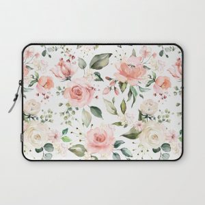 Sunny Floral Pastel Pink Watercolor Flower Pattern Computer Cover by JunkyDotCom - Laptop Sleeve - 13"