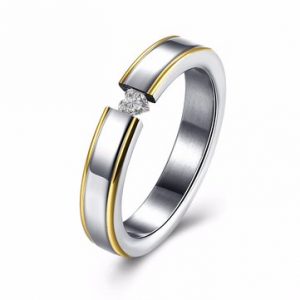 Sweet Couple Ring Heart Zircon Stainless Steel Women Men Ring