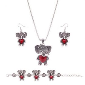 Sweet Jewelry Set Elephant Heart Turquoise Necklace Earrings Bracelet Kit