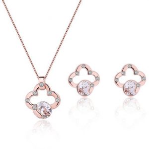 Sweet Jewelry Set Flower Rhinestone Crystal Earrings Necklace Set