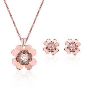 Sweet Jewelry Set Flower Rhinestone Earrings Necklace Set