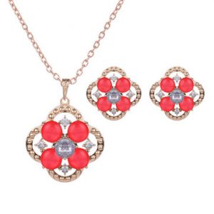 Sweet Jewelry Set Flower Rhinestone Necklace Earrings Set