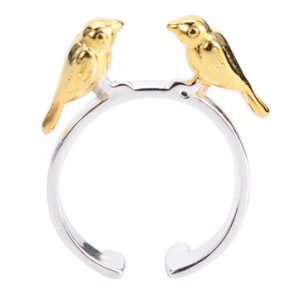 Sweet S925 Sterling Silver Gold-plated Birds Women Ring