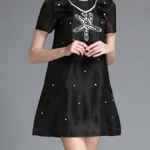 Sweet Voile Beaded A-line Short Sleeve Mini Dress