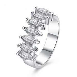 Sweet Wedding Ring Platinum Seven Oval Rhinestone Ring for Women