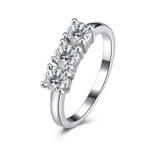 Sweet Wedding Ring Three Zircon Platinum Ring for Women Gift