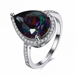 Sweet Wedding Ring Water Drop Rainbow Zircon Women Ring